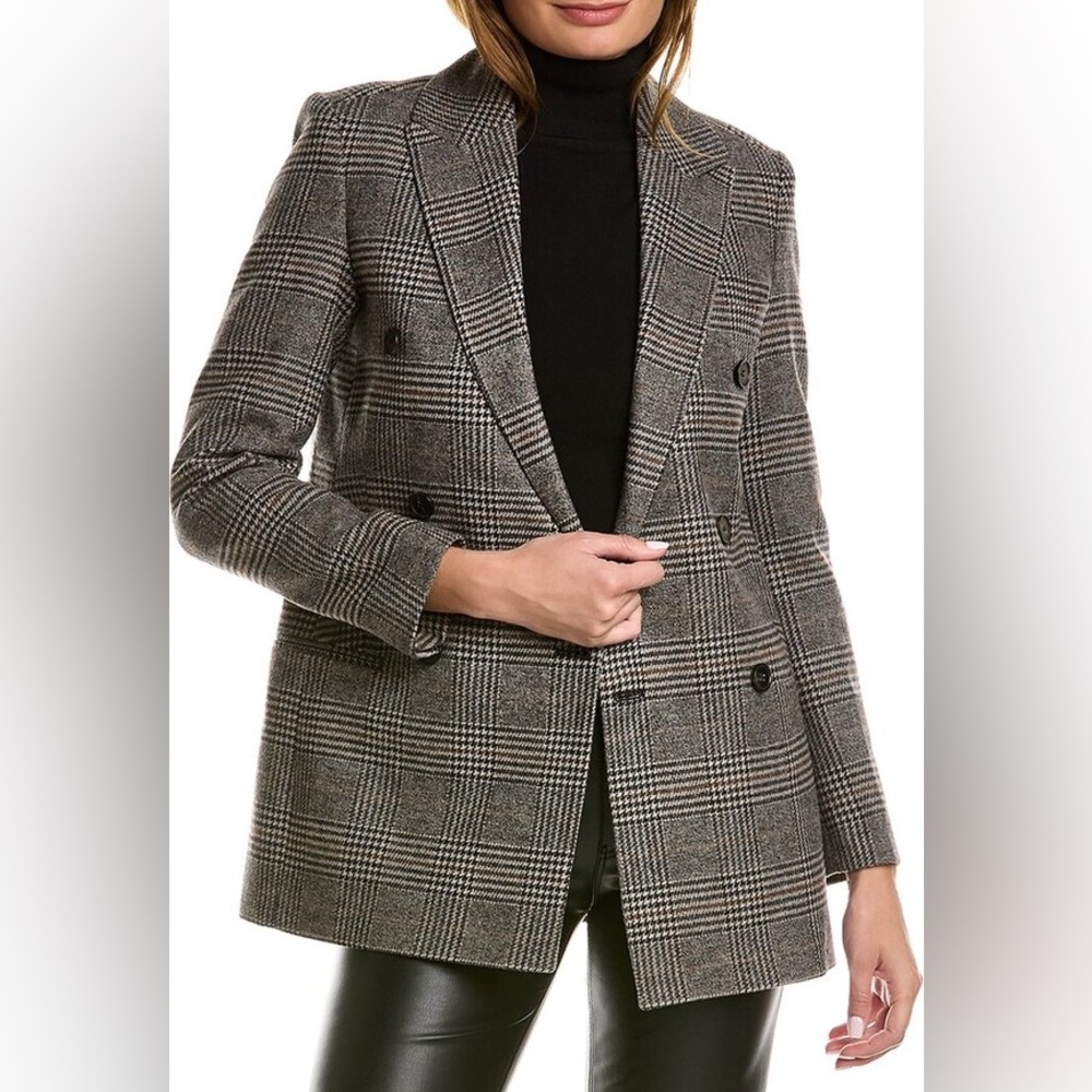 All Saints Astrid check wool double breasted blazer jacket 2